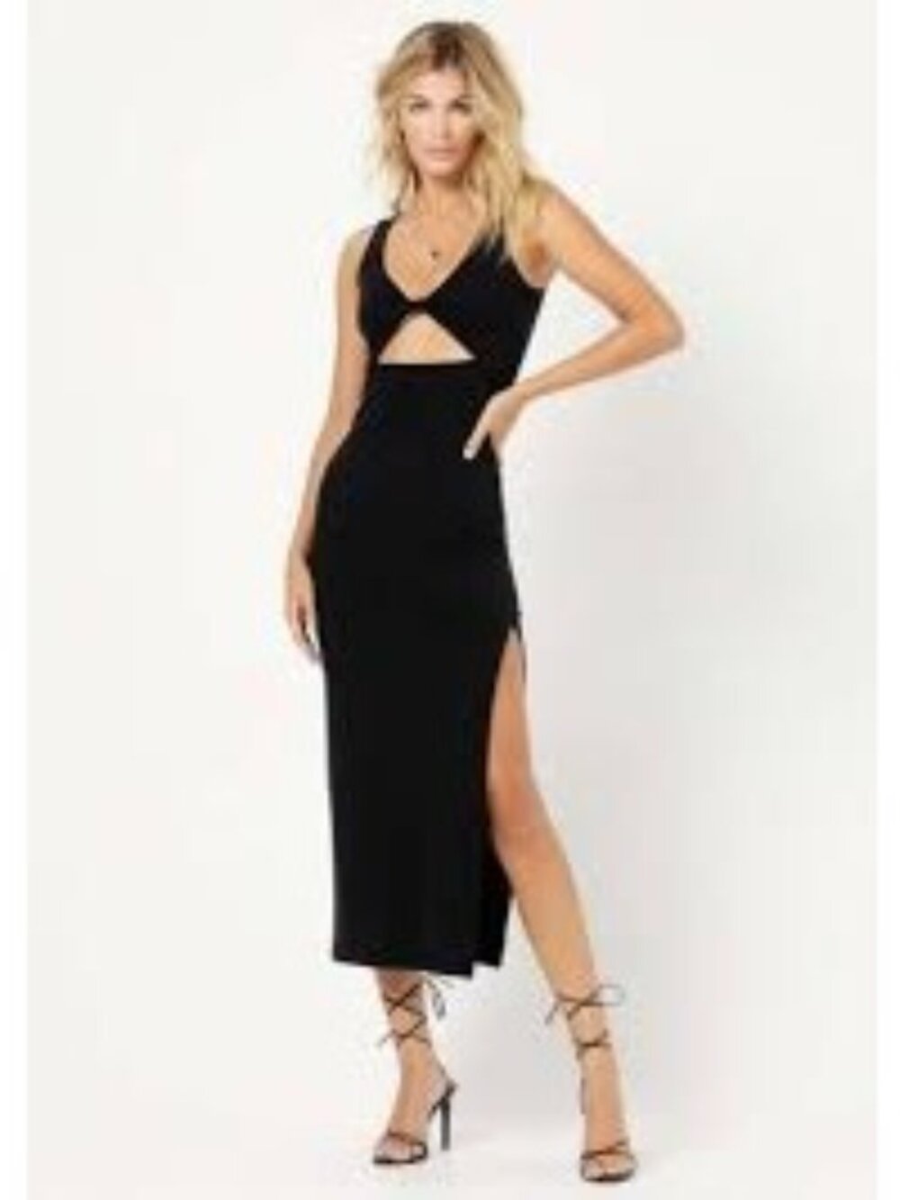 NWT L*Space Nico Midi Ribbed Dress in Black Sz M